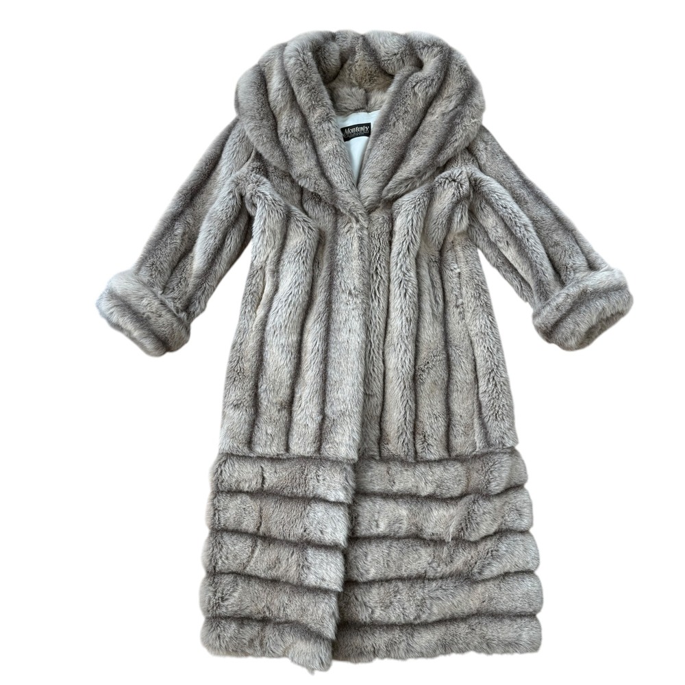 Vintage Monterey Fashions Faux Fur Maxi Coat Full Length Glam Winter S Gray